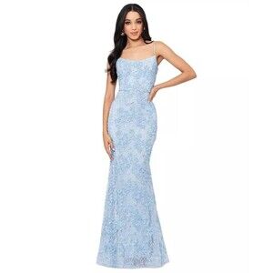 Xscape Straight-Neck Sleeveless Lace Gown, 2